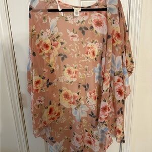 Emory Park Floral Kimono Blouse - Pink and Cream